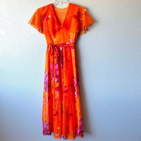 Lady Hamilton vintage georgette crepe maxi dress size XS-Small - Picture 1 of 15